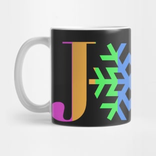 JOY - Bright Stripe Snowflake - on Black Mug